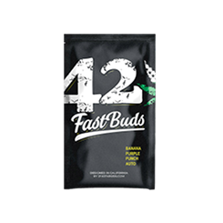 Black package for 42 Fast Buds Cannabis Seeds, Banana Purple Punch Auto strain.